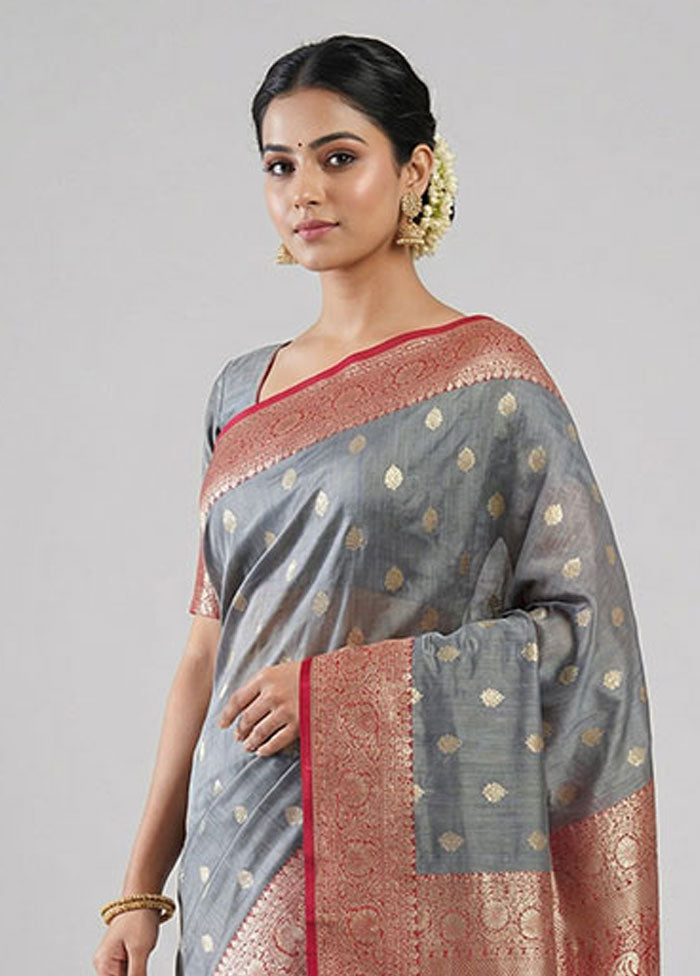 Blue Tussar Silk Saree With Blouse Piece