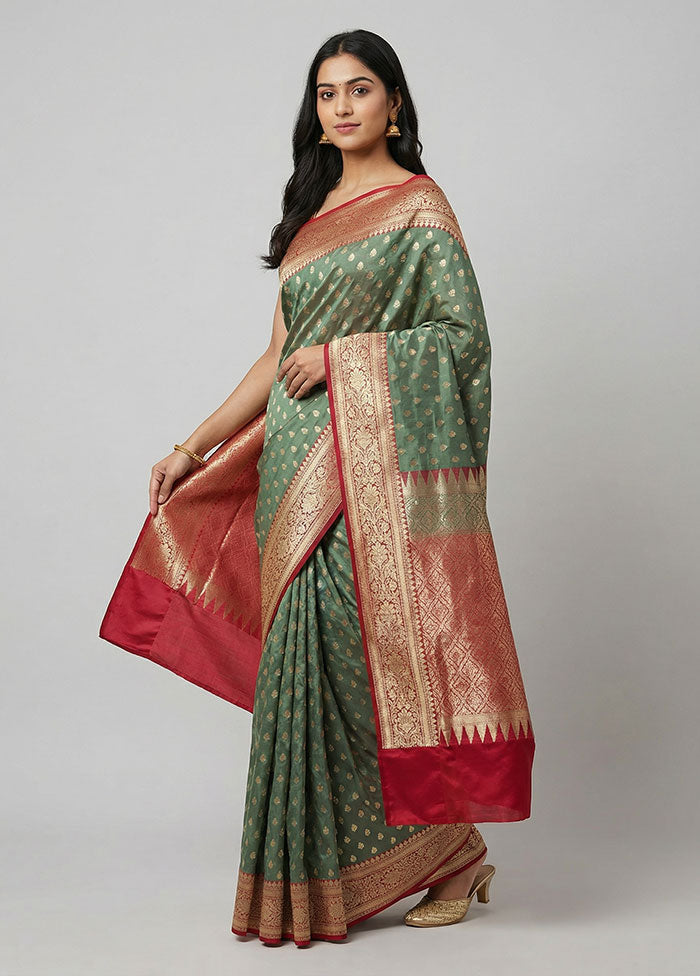 Green Tussar Silk Saree With Blouse Piece