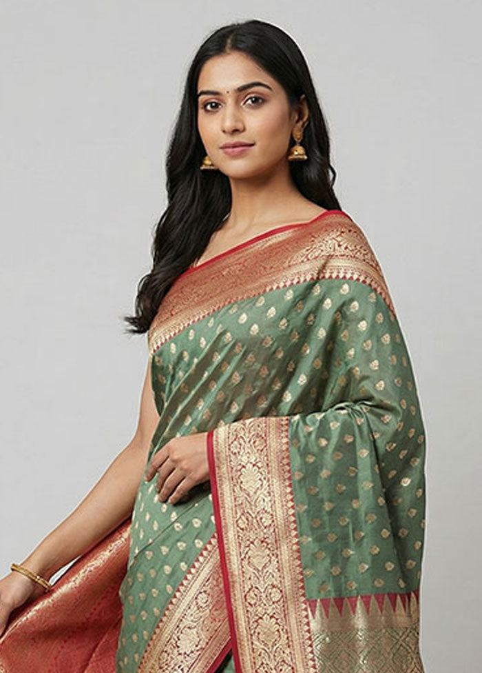 Green Tussar Silk Saree With Blouse Piece