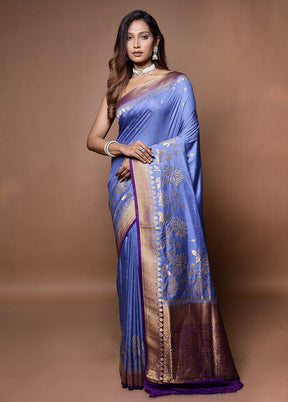 Blue Dupion Silk Saree With Blouse Piece