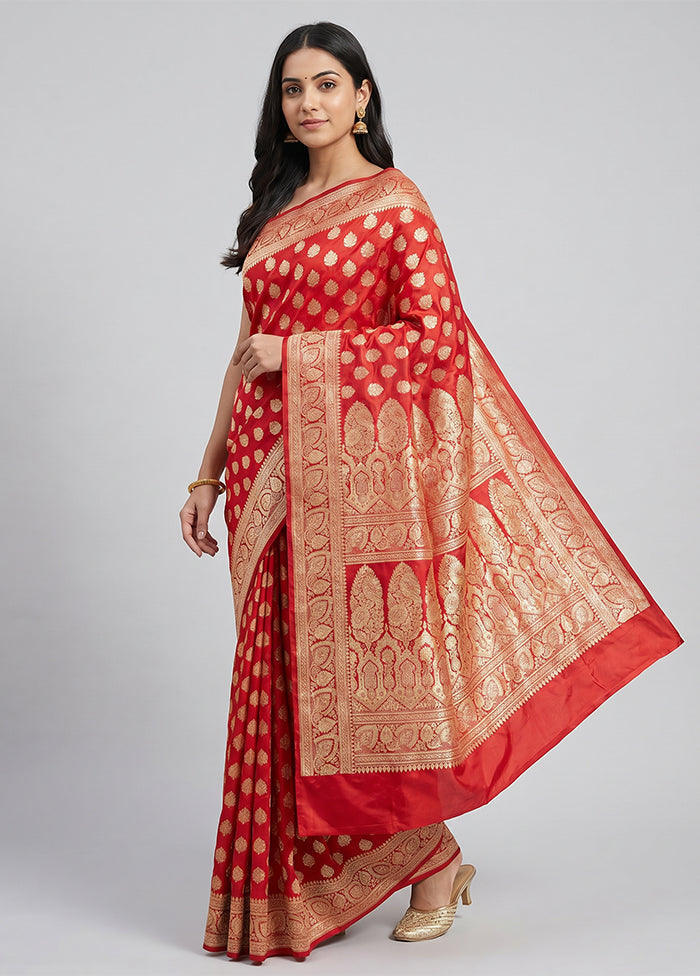 Red Handloom Banarasi Pure Silk Saree With Blouse Piece
