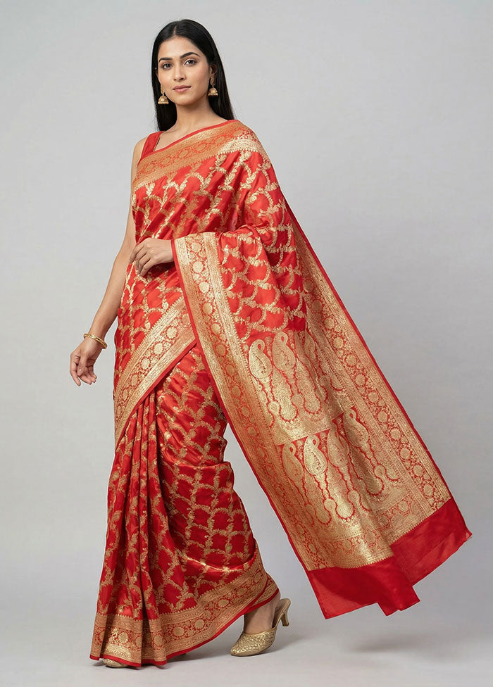 Pink Handloom Banarasi Pure Silk Saree With Blouse Piece