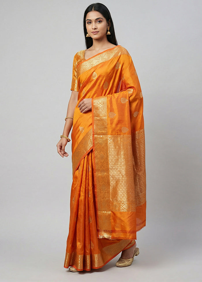 Yellow Handloom Katan Pure Silk Saree With Blouse Piece