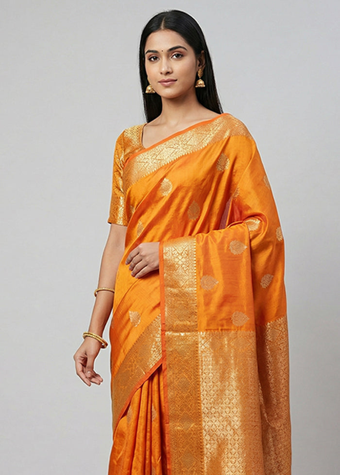 Yellow Handloom Katan Pure Silk Saree With Blouse Piece