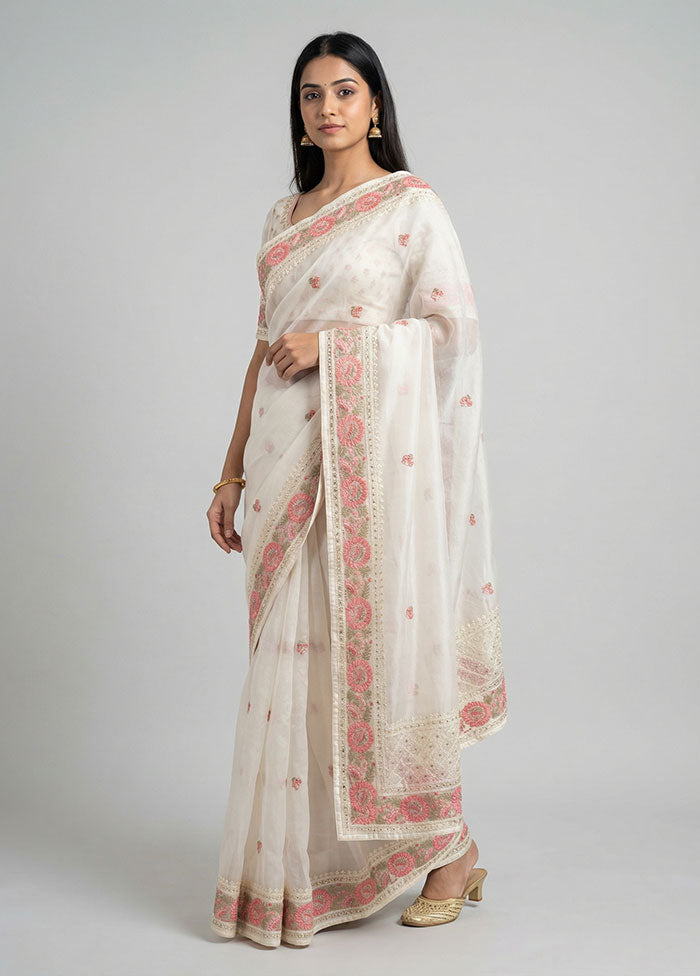 White Organza Saree With Blouse Piece