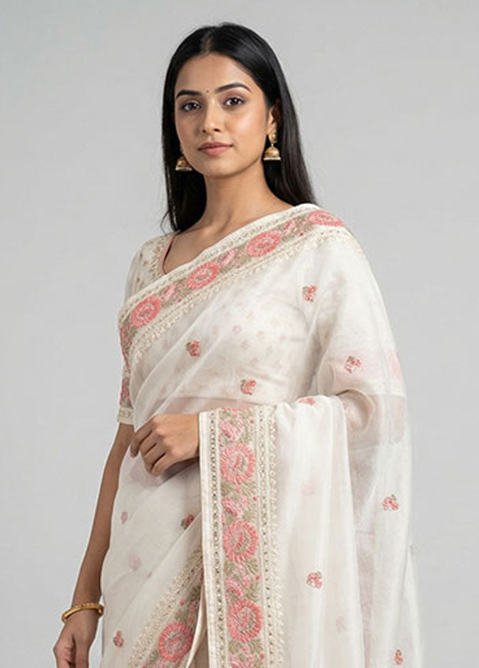 White Organza Saree With Blouse Piece
