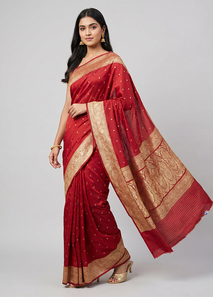 Red Handloom Banarasi Pure Silk Saree With Blouse Piece