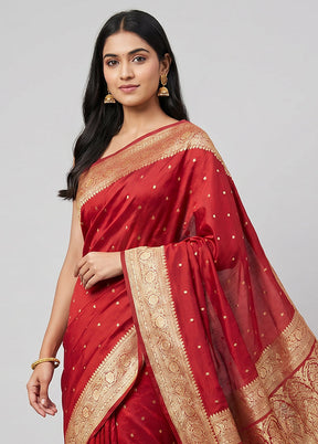 Red Handloom Banarasi Pure Silk Saree With Blouse Piece