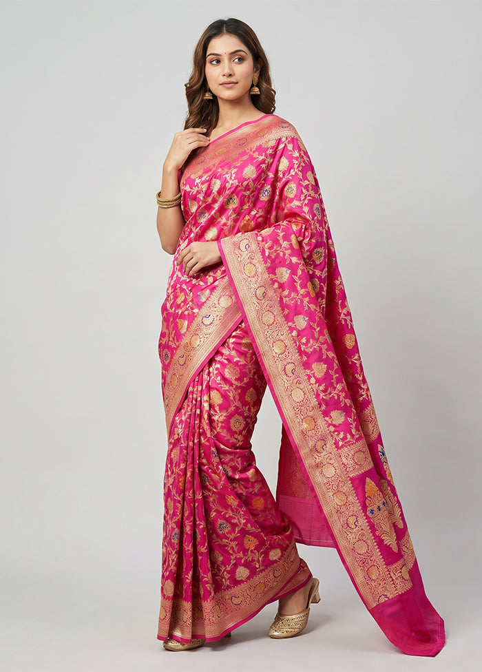 Pink Handloom Katan Pure Silk Saree With Blouse Piece