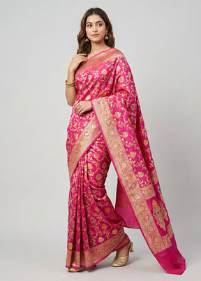 Pink Handloom Katan Pure Silk Saree With Blouse Piece