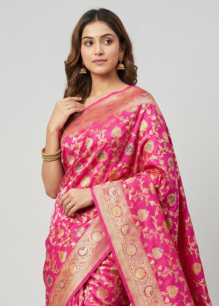Pink Handloom Katan Pure Silk Saree With Blouse Piece