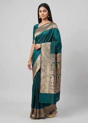Green Banarasi Silk Saree With Blouse Piece
