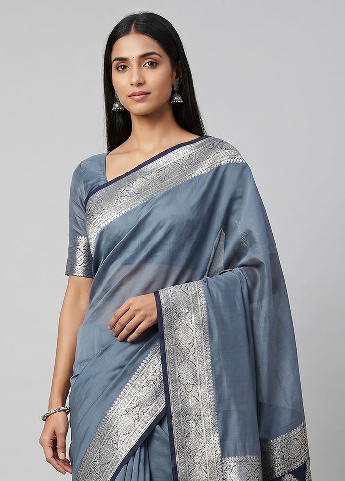 Blue Georgette Saree With Blouse Piece