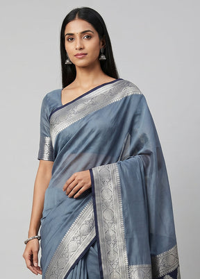 Blue Georgette Saree With Blouse Piece