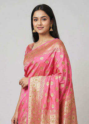 Pink Banarasi Silk Saree With Blouse Piece