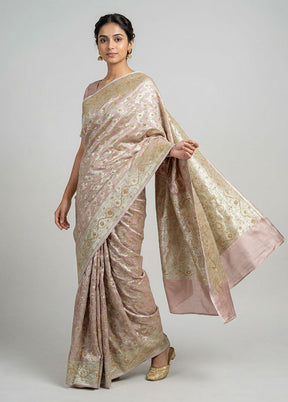 Pink Banarasi Silk Saree With Blouse Piece