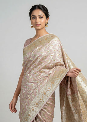 Pink Banarasi Silk Saree With Blouse Piece