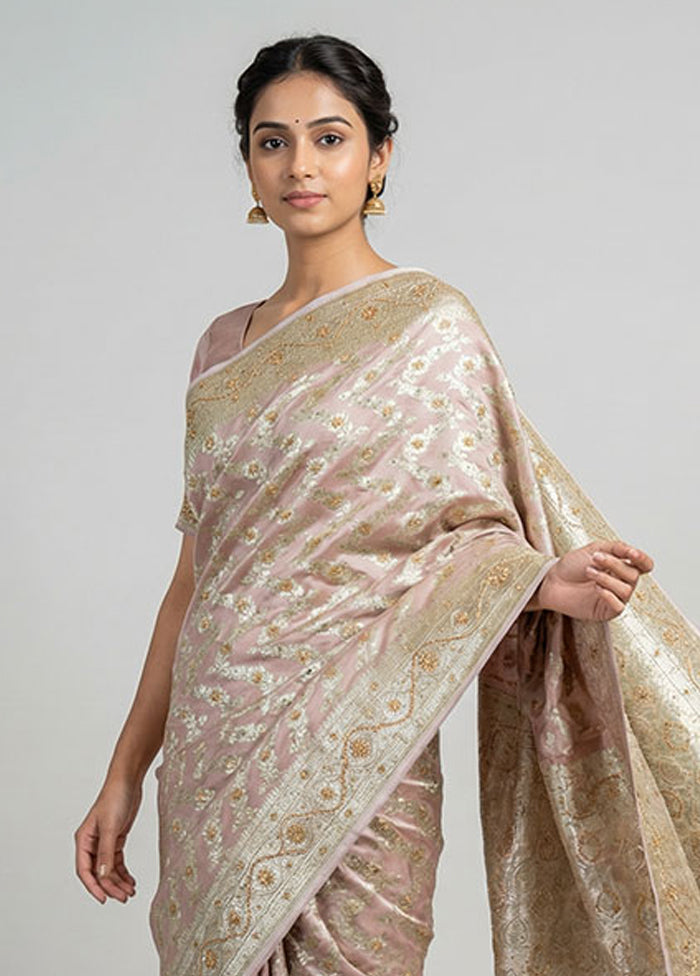 Pink Banarasi Silk Saree With Blouse Piece