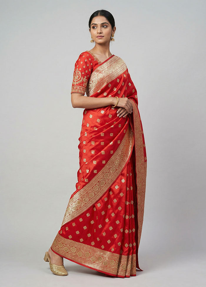 Red Banarasi Silk Saree With Blouse Piece