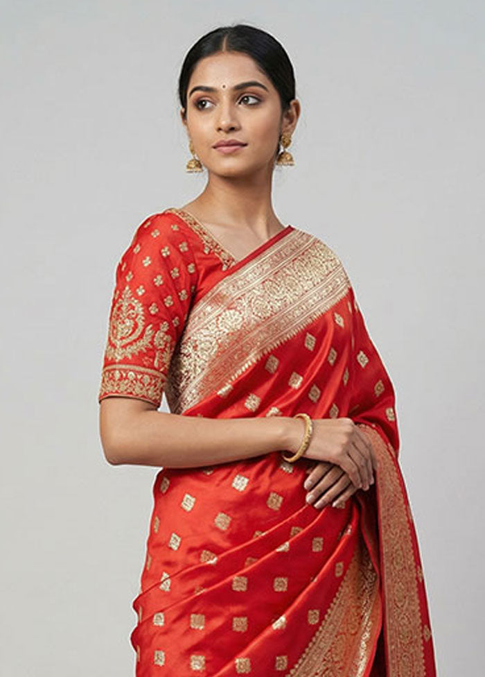 Red Banarasi Silk Saree With Blouse Piece