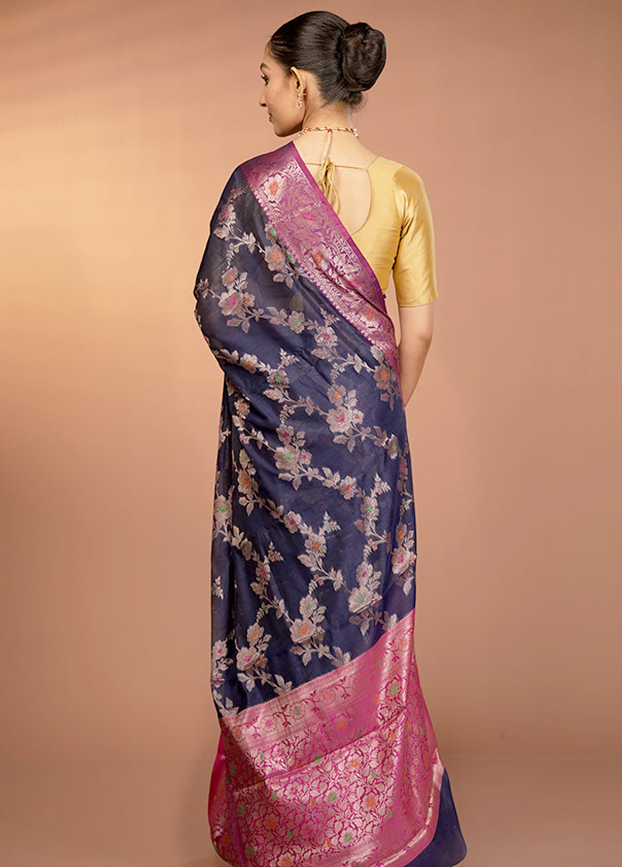 Blue Dupion Silk Saree With Blouse Piece