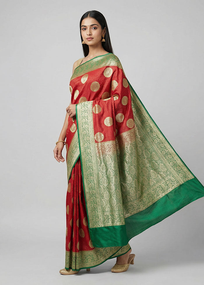 Red Banarasi Silk Saree With Blouse Piece