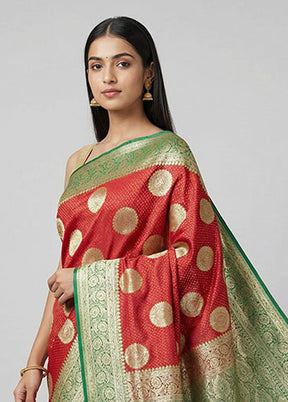 Red Banarasi Silk Saree With Blouse Piece