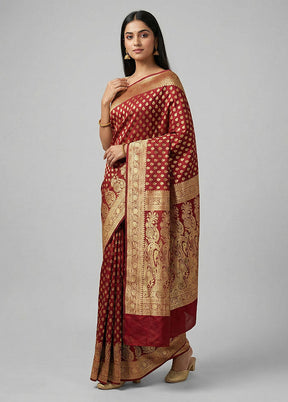 Maroon Handloom Banarasi Silk Saree With Blouse Piece