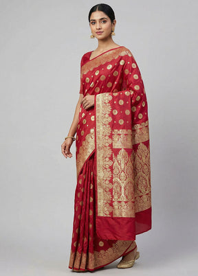Pink Handloom Banarasi Silk Saree With Blouse Piece