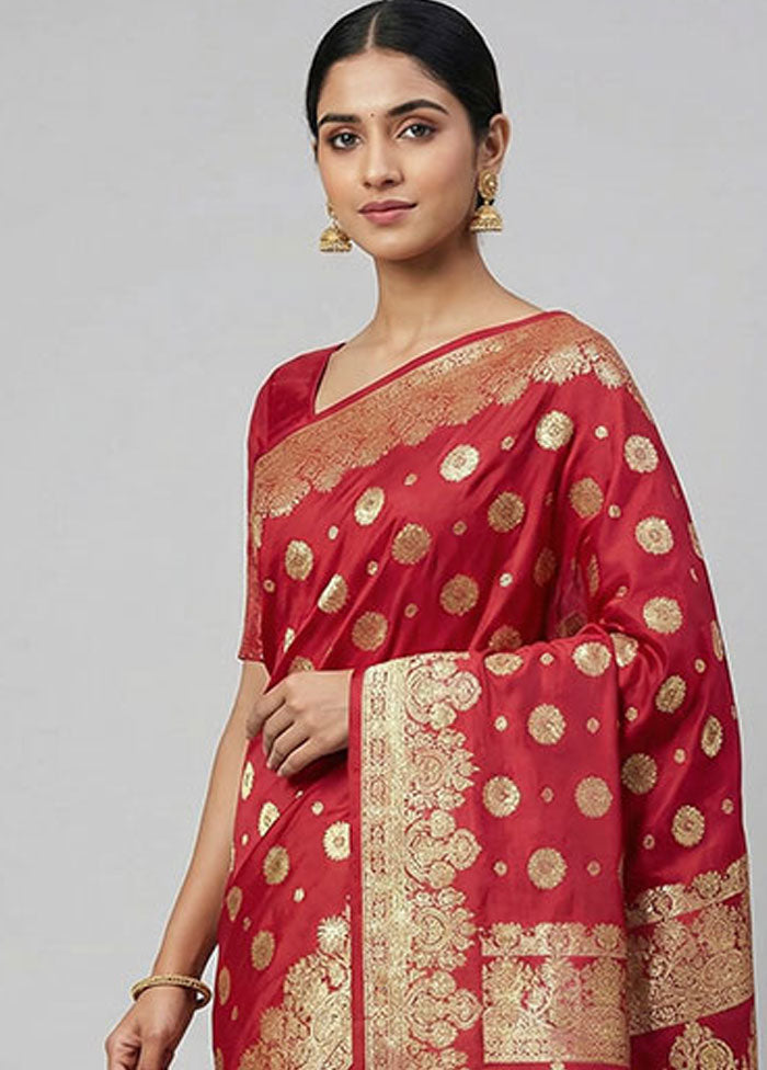 Pink Handloom Banarasi Silk Saree With Blouse Piece