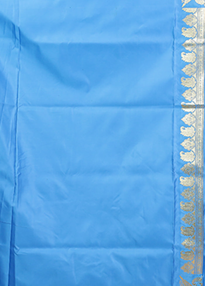 Blue Banarasi Silk Saree With Blouse Piece