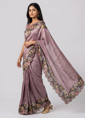 Purple Handloom Tissue Pure Silk Saree With Blouse Piece