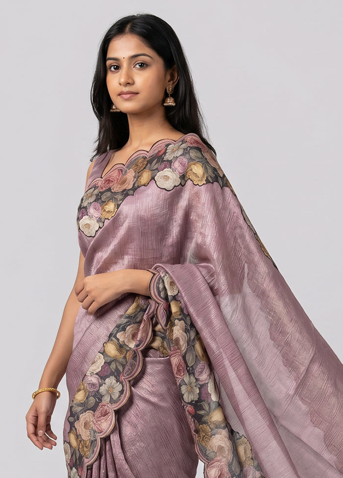 Purple Handloom Tissue Pure Silk Saree With Blouse Piece