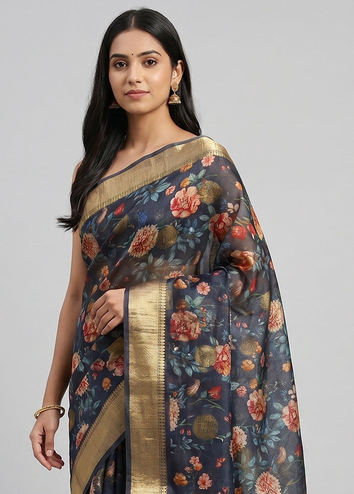 Green Handloom Pure Organza Saree With Blouse Piece