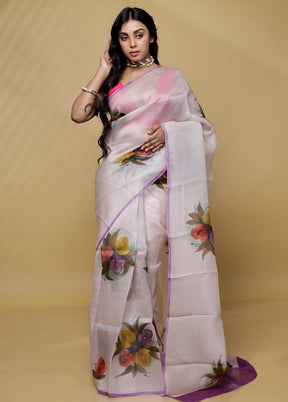 White Organza Saree With Blouse Piece