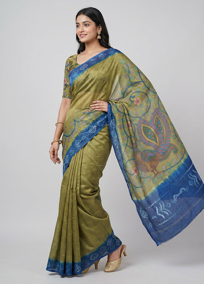 Blue Handloom Tussar Pure Silk Saree With Blouse Piece