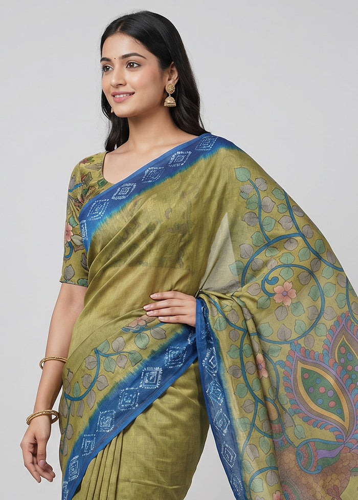 Blue Handloom Tussar Pure Silk Saree With Blouse Piece