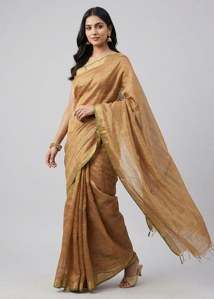 Rust Handloom Tussar Pure Silk Saree With Blouse Piece