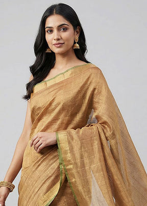 Rust Handloom Tussar Pure Silk Saree With Blouse Piece