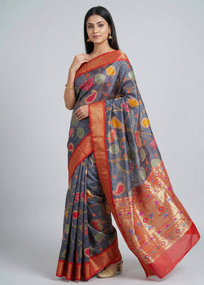 Black Handloom Kanchipuram Pure Silk Saree With Blouse Piece