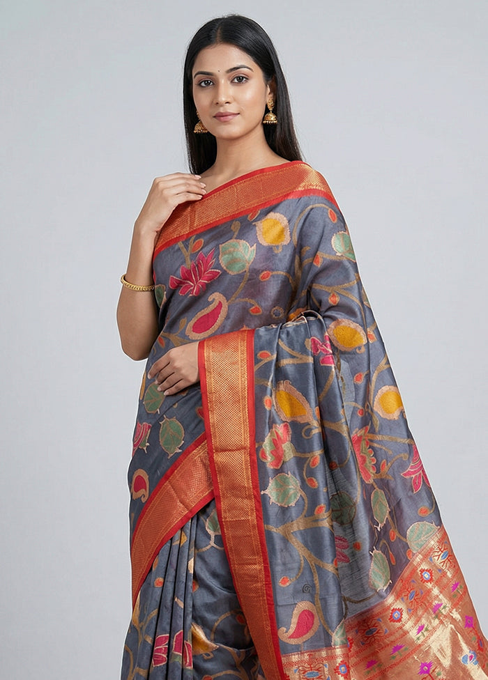 Black Handloom Kanchipuram Pure Silk Saree With Blouse Piece