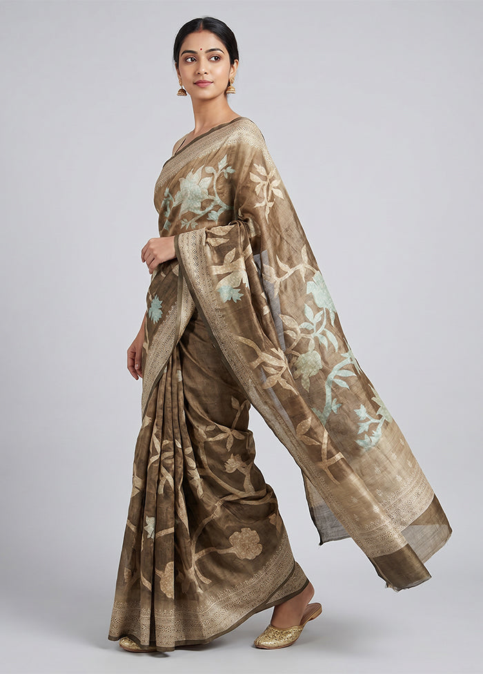 Cream Tussar Silk Saree With Blouse Piece
