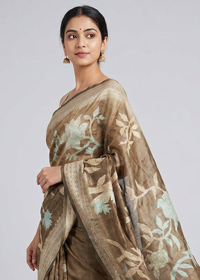 Cream Tussar Silk Saree With Blouse Piece