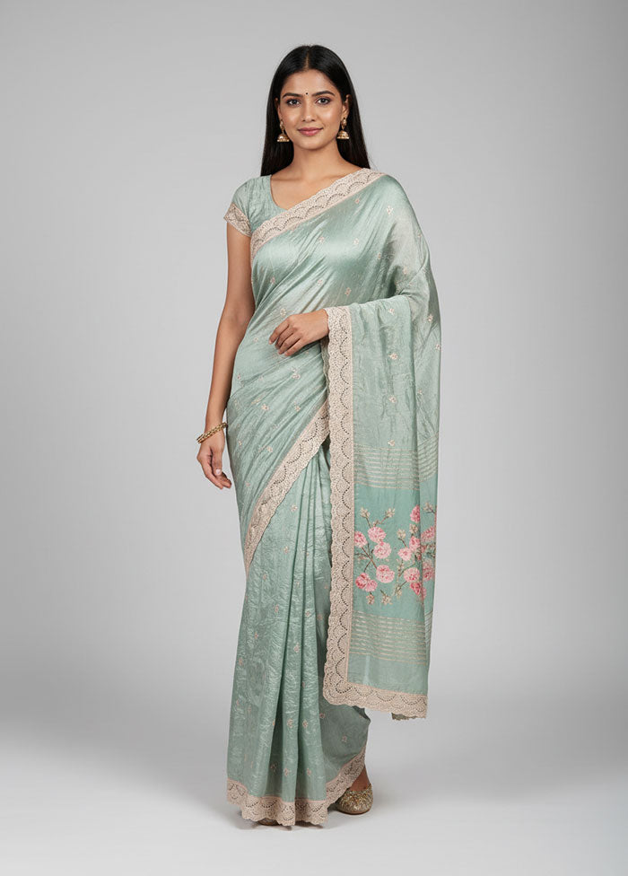 Green Tissue Silk Saree With Blouse Piece