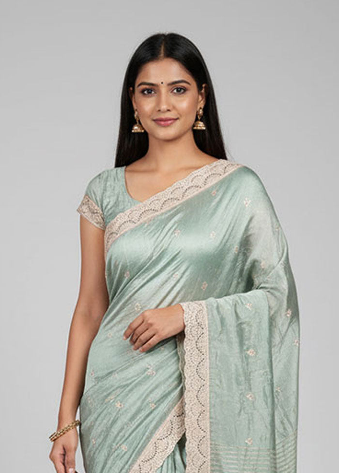 Green Tissue Silk Saree With Blouse Piece