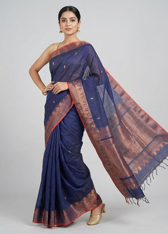 Blue Matka Silk Saree With Blouse Piece