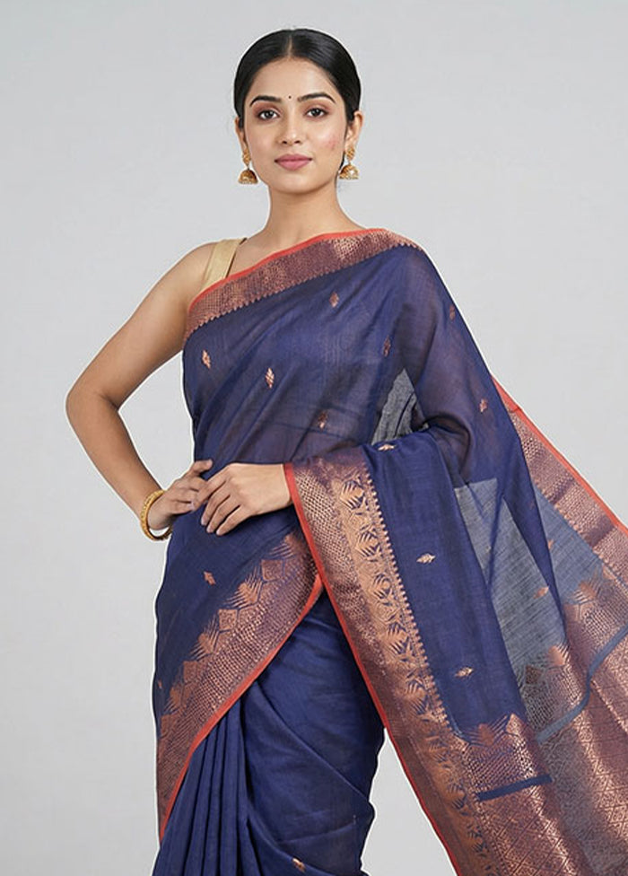 Blue Matka Silk Saree With Blouse Piece