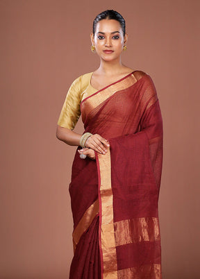 Maroon Matka Silk Saree With Blouse Piece
