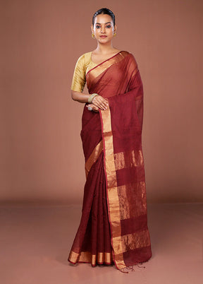 Maroon Matka Silk Saree With Blouse Piece