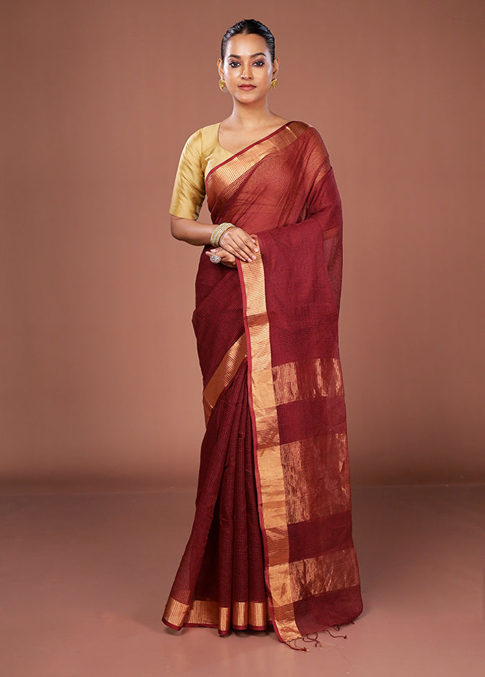 Maroon Matka Silk Saree With Blouse Piece